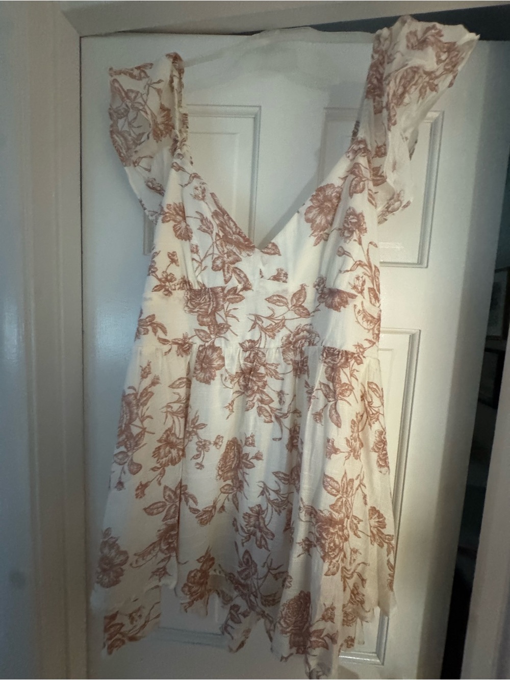 Altar'd State Cream Mini Romper Dress with Rust Floral Print